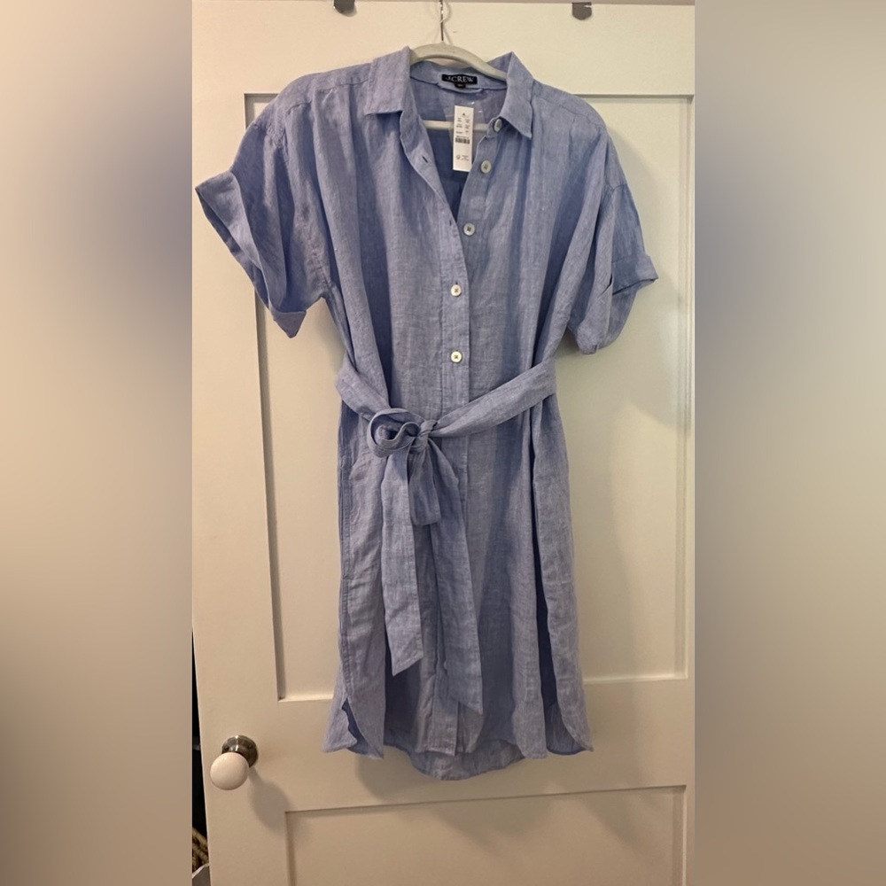 JCrew Light Blue Linen Button-Up Dress